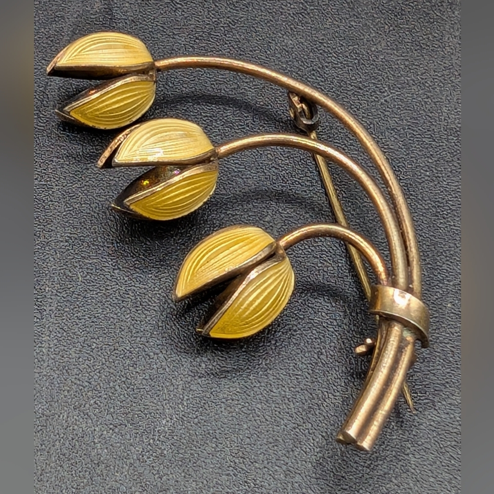 Vintage Aksel Holmsen Triple Snowdrop Tulip Guilloche Enamel 925 Silver …